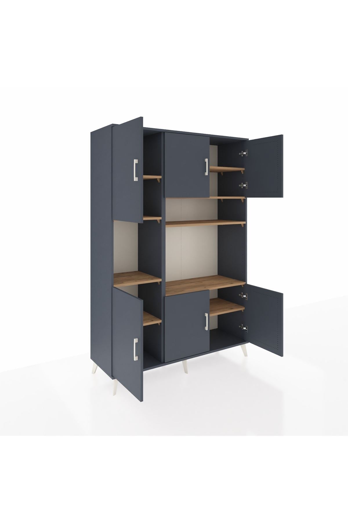 Hyperion Dolap 9 Raflı 6 Kapaklı 132x44x195 Antrasit-Antrasit/Çam