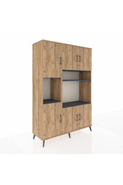 Hyperion Dolap 9 Raflı 6 Kapaklı 132x44x195 Çam-Çam/Antrasit