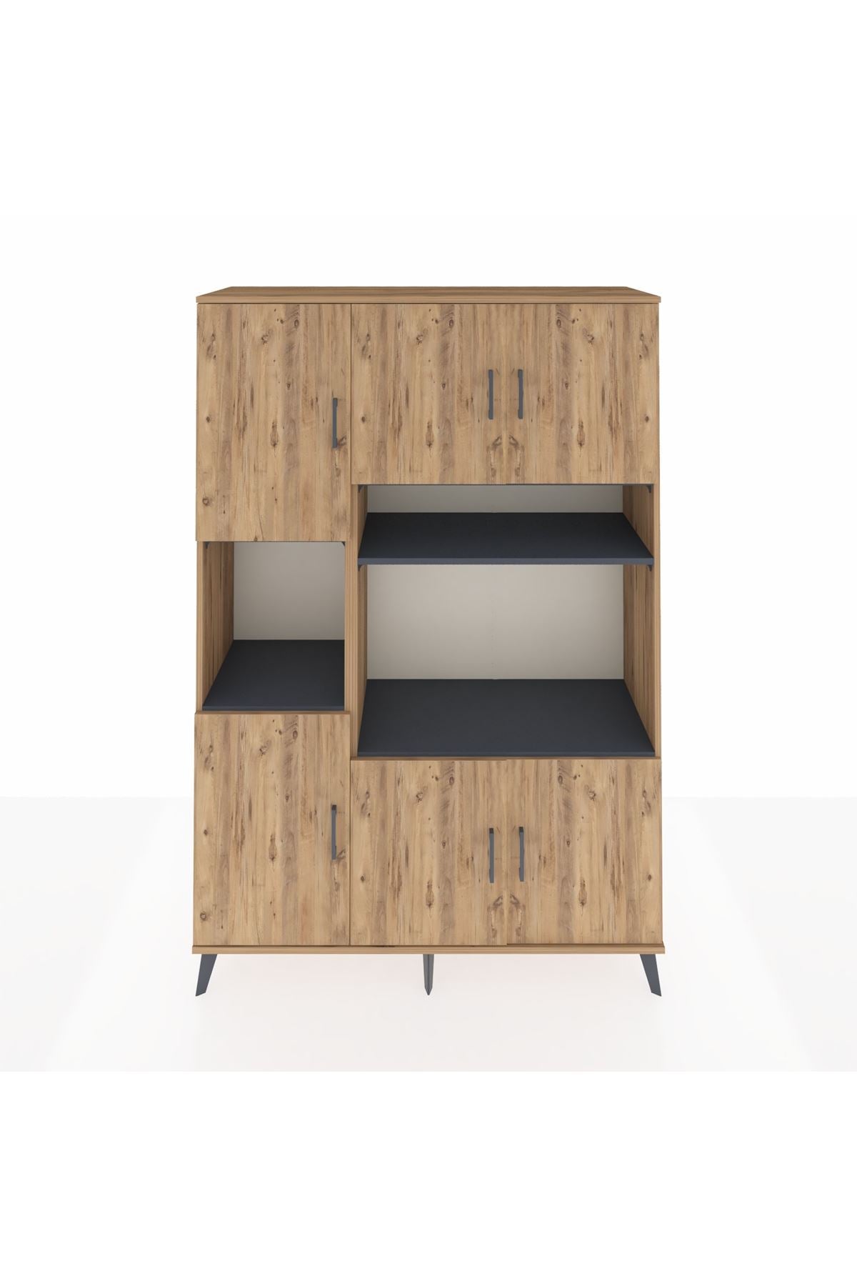 Hyperion Dolap 9 Raflı 6 Kapaklı 132x44x195 Çam-Çam/Antrasit