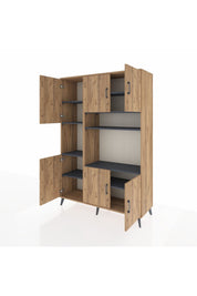 Hyperion Dolap 9 Raflı 6 Kapaklı 132x44x195 Çam-Çam/Antrasit