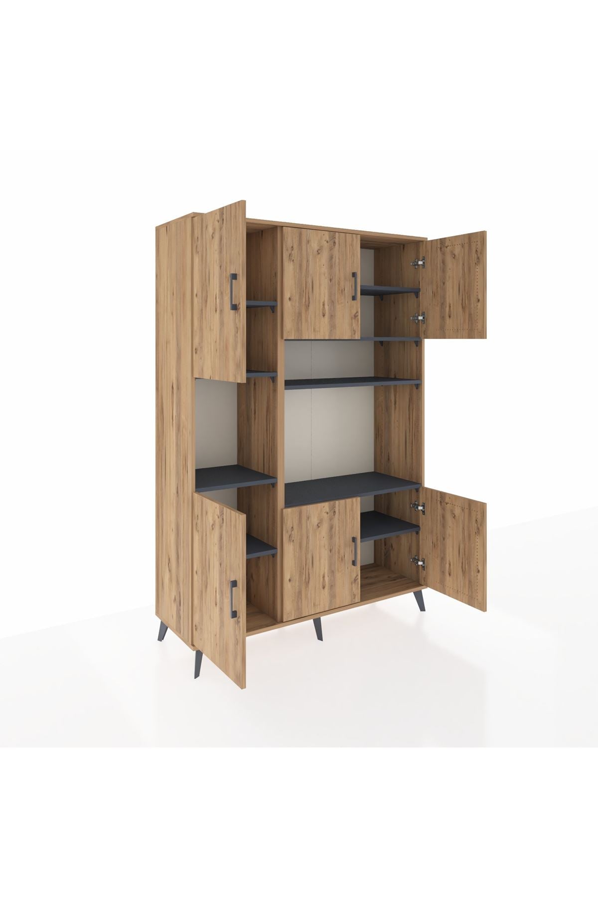 Hyperion Dolap 9 Raflı 6 Kapaklı 132x44x195 Çam-Çam/Antrasit