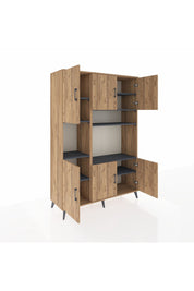 Hyperion Dolap 9 Raflı 6 Kapaklı 132x44x195 Çam-Çam/Antrasit