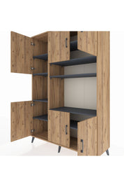 Hyperion Dolap 9 Raflı 6 Kapaklı 132x44x195 Çam-Çam/Antrasit