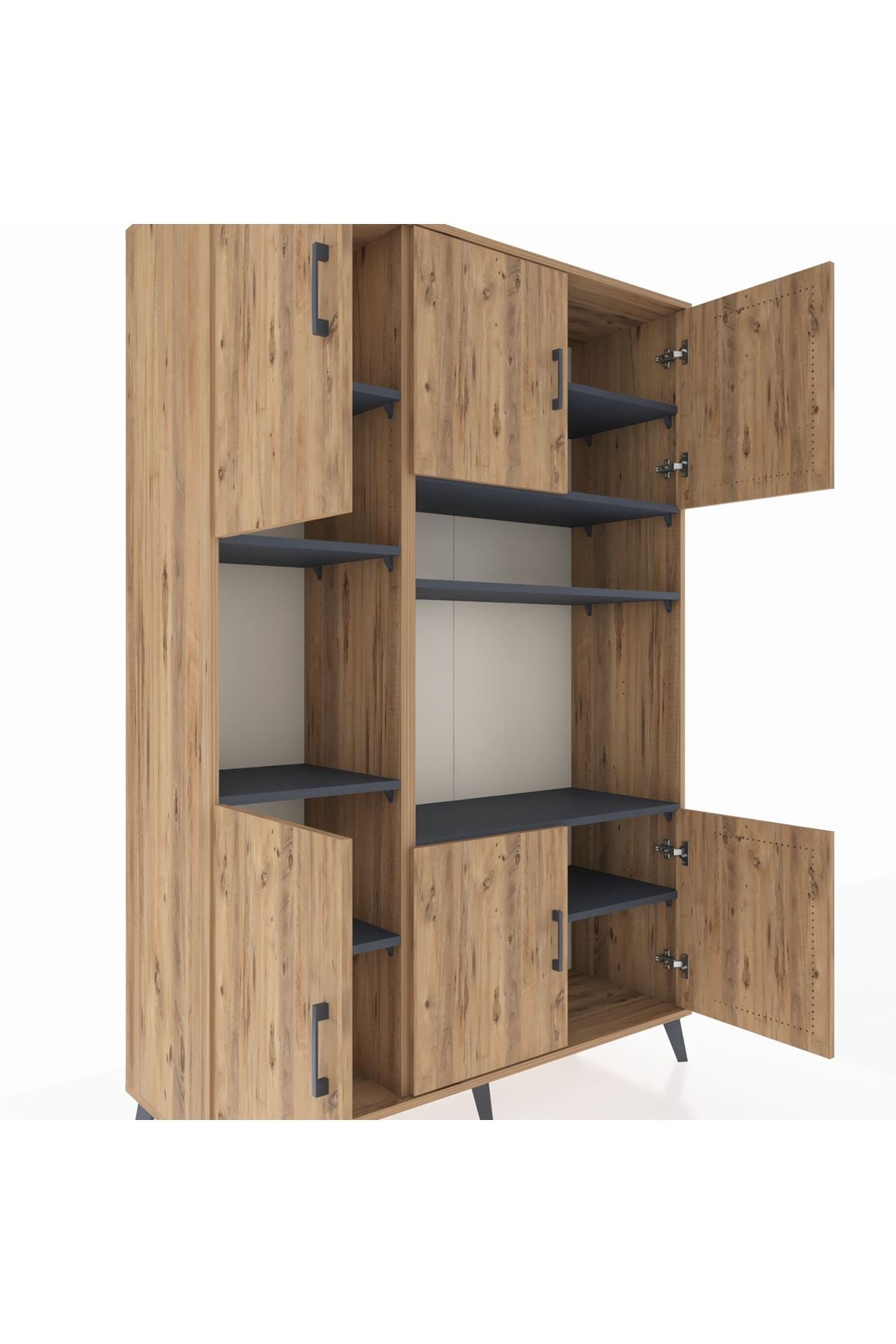 Hyperion Dolap 9 Raflı 6 Kapaklı 132x44x195 Çam-Çam/Antrasit