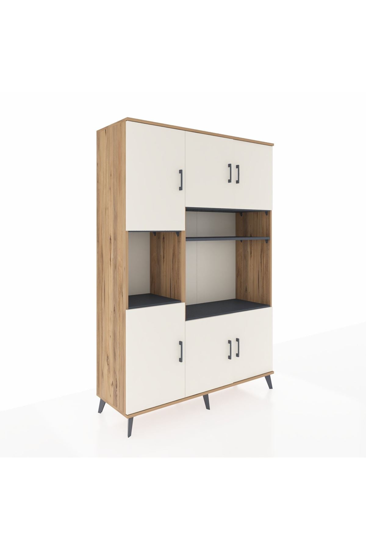 Hyperion Dolap 9 Raflı 6 Kapaklı 132x44x195 Çam-Aytaşı/Antrasit