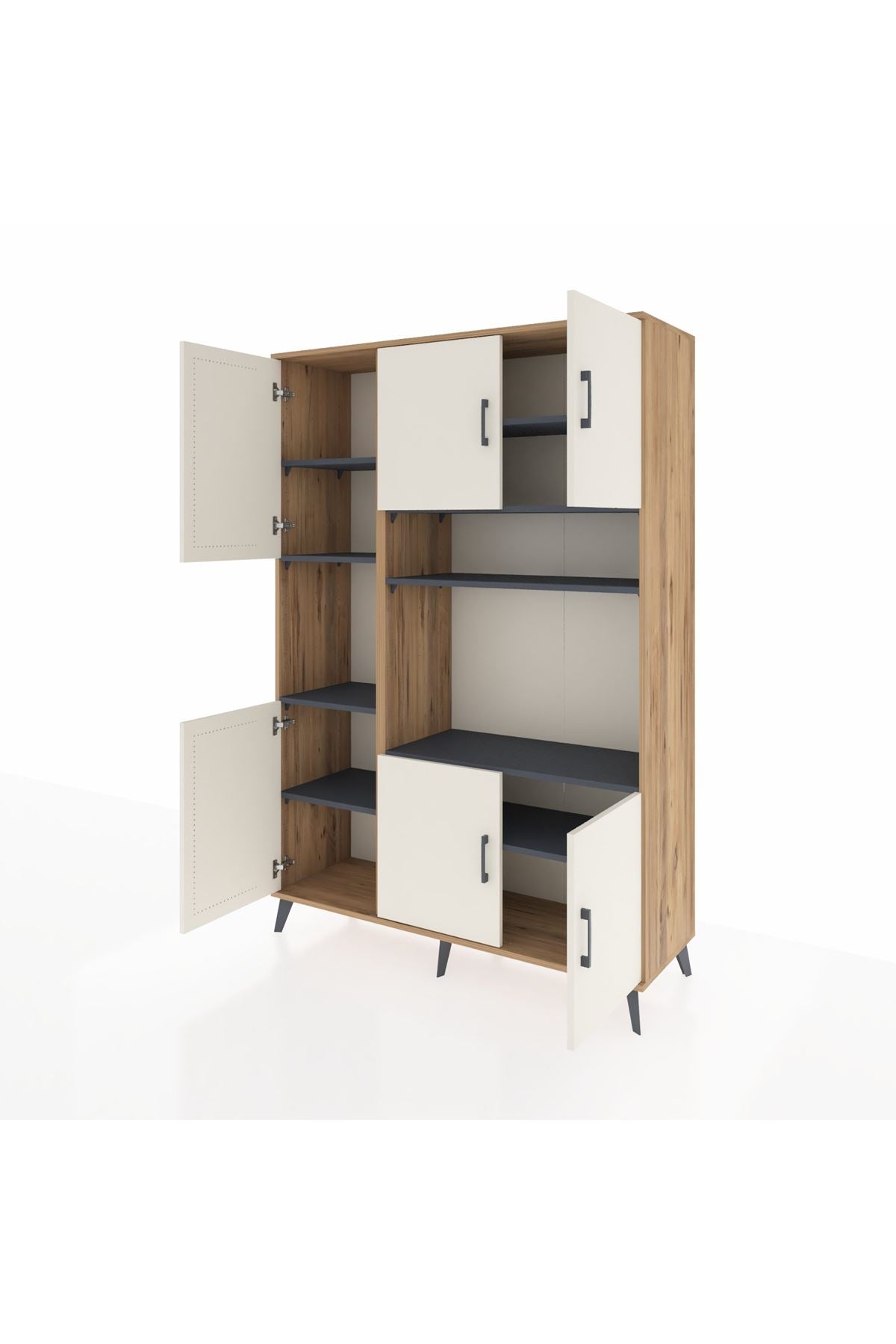 Hyperion Dolap 9 Raflı 6 Kapaklı 132x44x195 Çam-Aytaşı/Antrasit