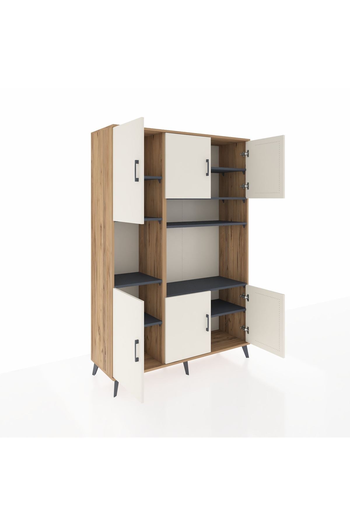 Hyperion Dolap 9 Raflı 6 Kapaklı 132x44x195 Çam-Aytaşı/Antrasit