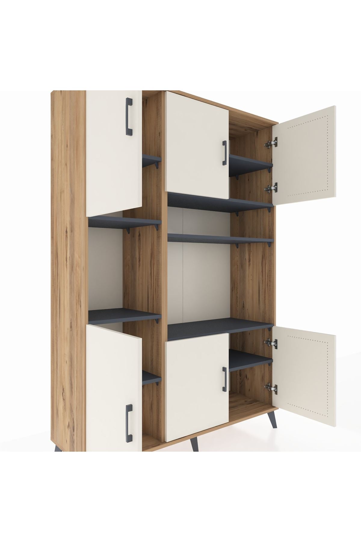 Hyperion Dolap 9 Raflı 6 Kapaklı 132x44x195 Çam-Aytaşı/Antrasit