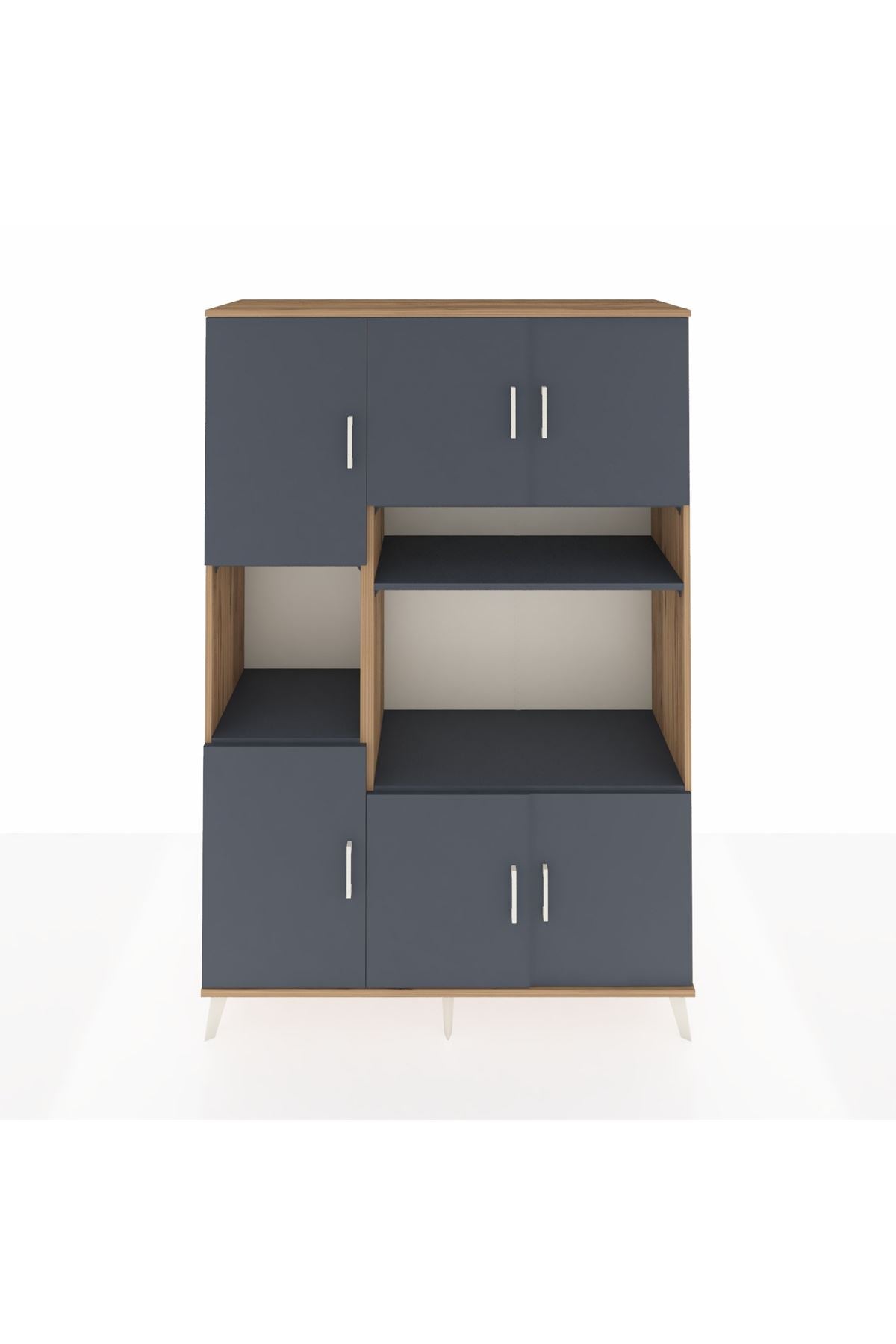 Hyperion Dolap 9 Raflı 6 Kapaklı 132x44x195 Çam-Antrasit/Antrasit