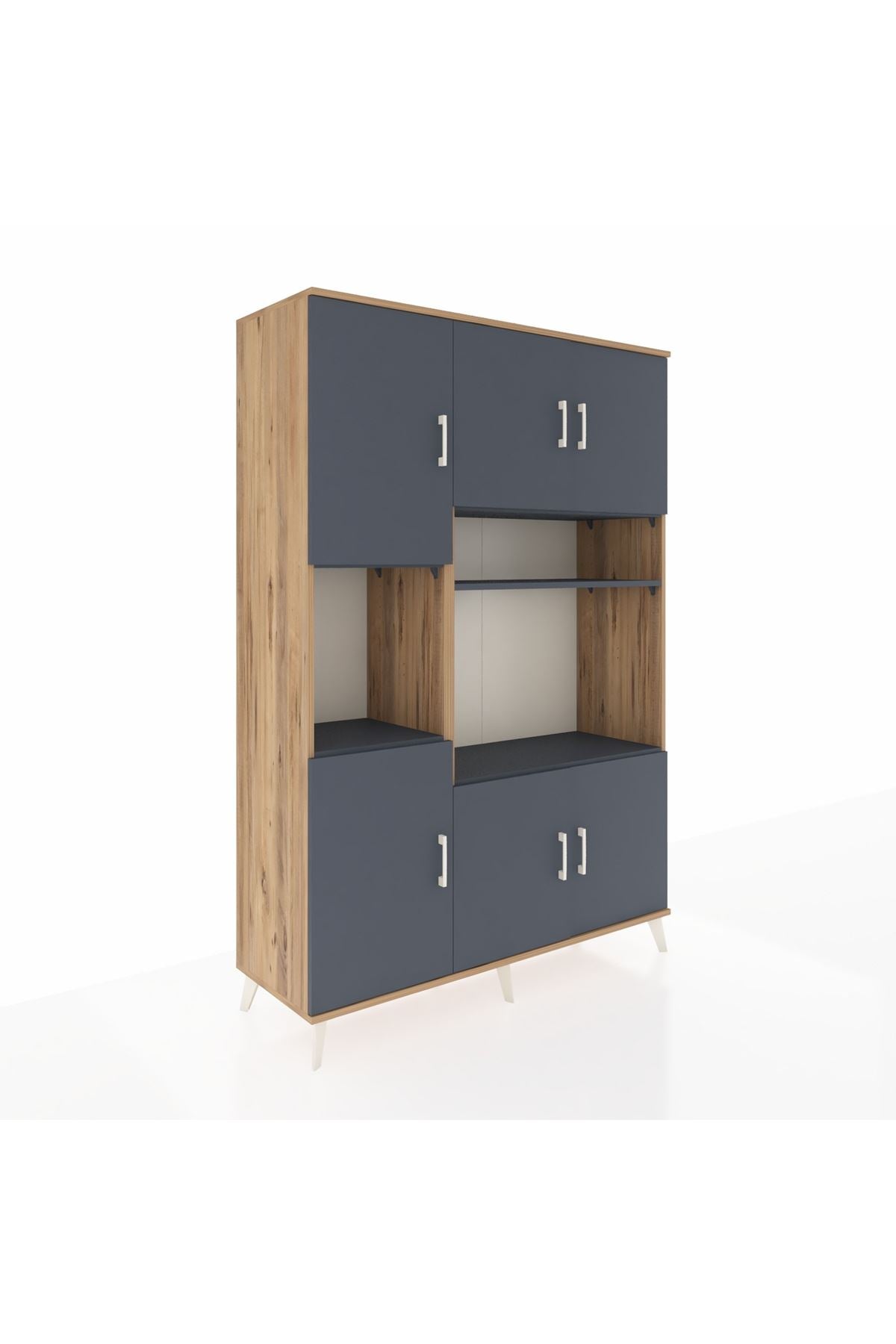 Hyperion Dolap 9 Raflı 6 Kapaklı 132x44x195 Çam-Antrasit/Antrasit