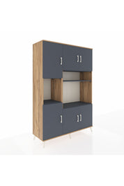 Hyperion Dolap 9 Raflı 6 Kapaklı 132x44x195 Çam-Antrasit/Antrasit