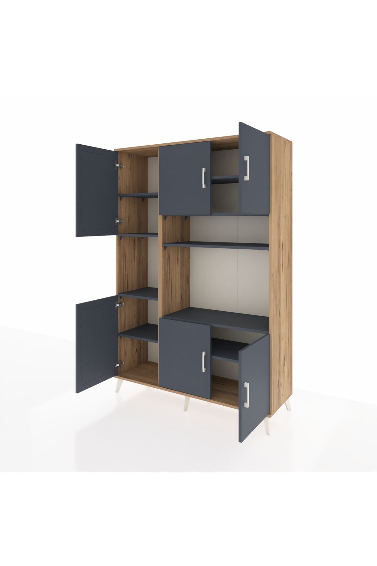 Hyperion Dolap 9 Raflı 6 Kapaklı 132x44x195 Çam-Antrasit/Antrasit