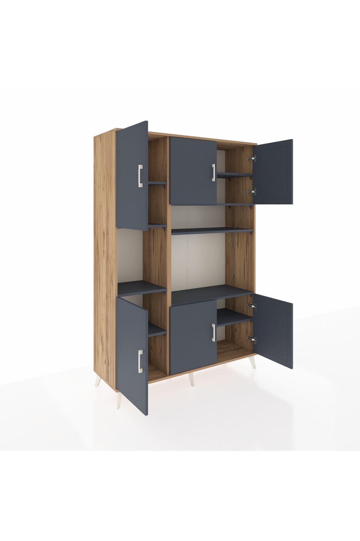 Hyperion Dolap 9 Raflı 6 Kapaklı 132x44x195 Çam-Antrasit/Antrasit