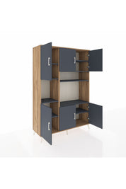 Hyperion Dolap 9 Raflı 6 Kapaklı 132x44x195 Çam-Antrasit/Antrasit