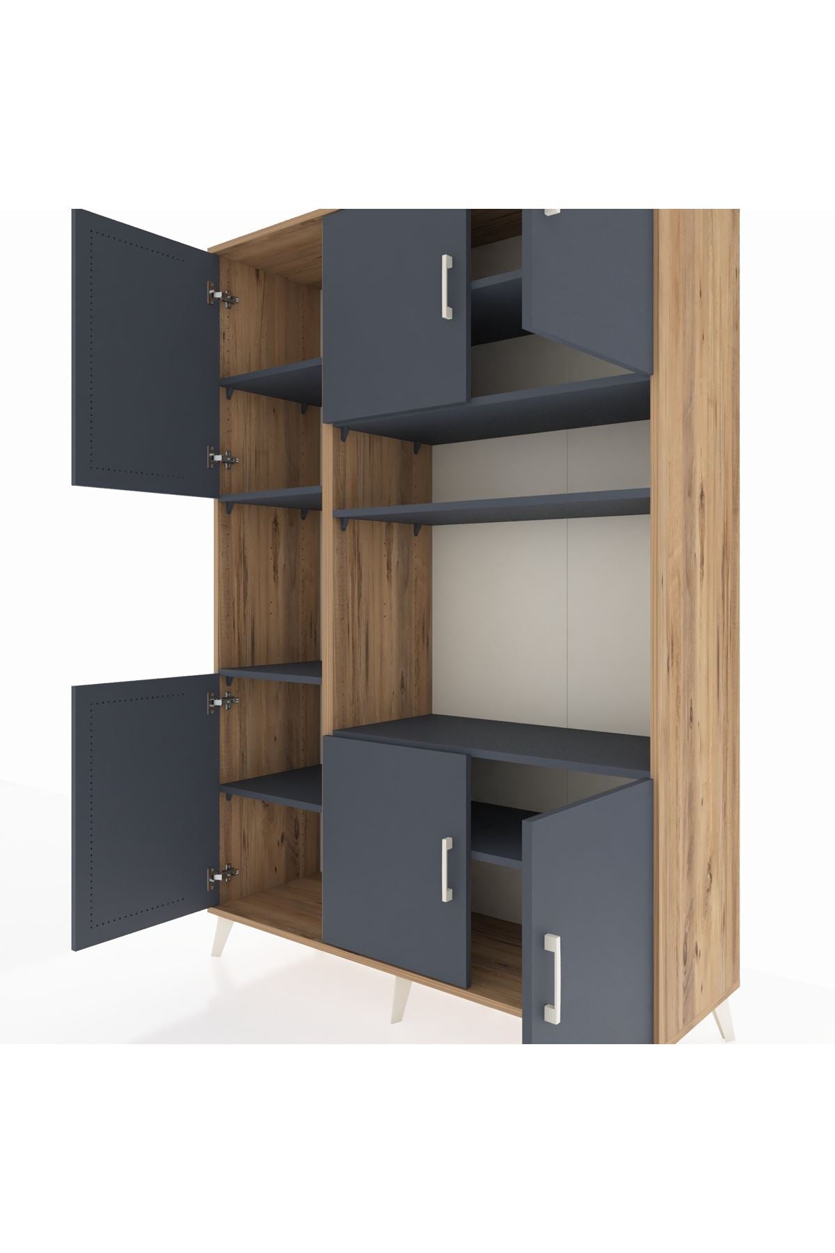 Hyperion Dolap 9 Raflı 6 Kapaklı 132x44x195 Çam-Antrasit/Antrasit