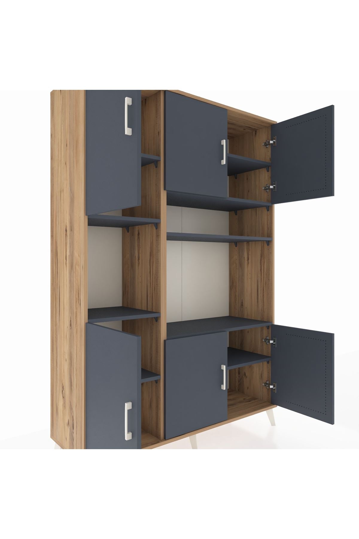 Hyperion Dolap 9 Raflı 6 Kapaklı 132x44x195 Çam-Antrasit/Antrasit