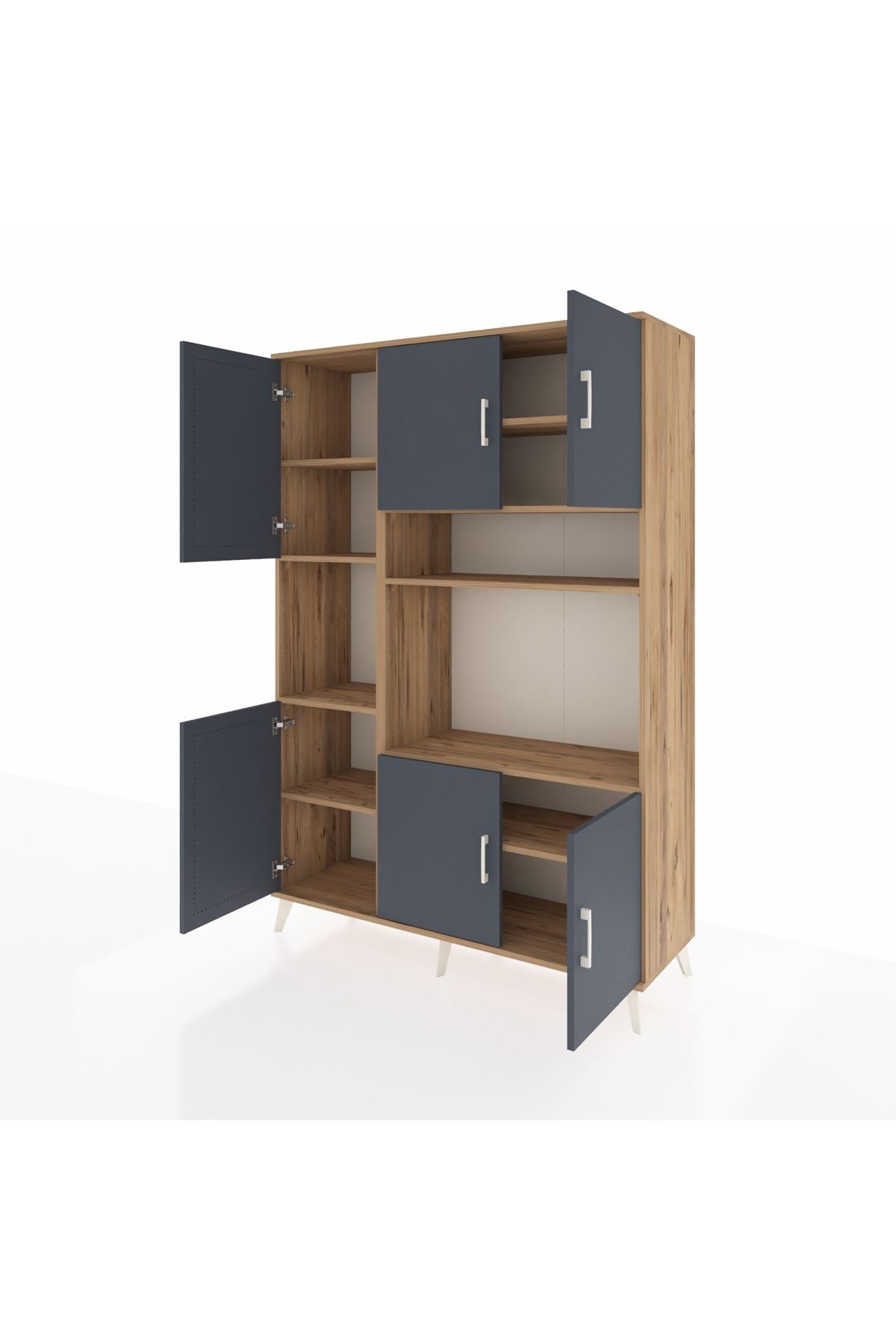 Hyperion Dolap 9 Raflı 6 Kapaklı 132x44x195 Çam-Antrasit/Çam