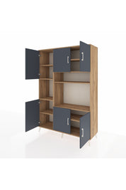 Hyperion Dolap 9 Raflı 6 Kapaklı 132x44x195 Çam-Antrasit/Çam