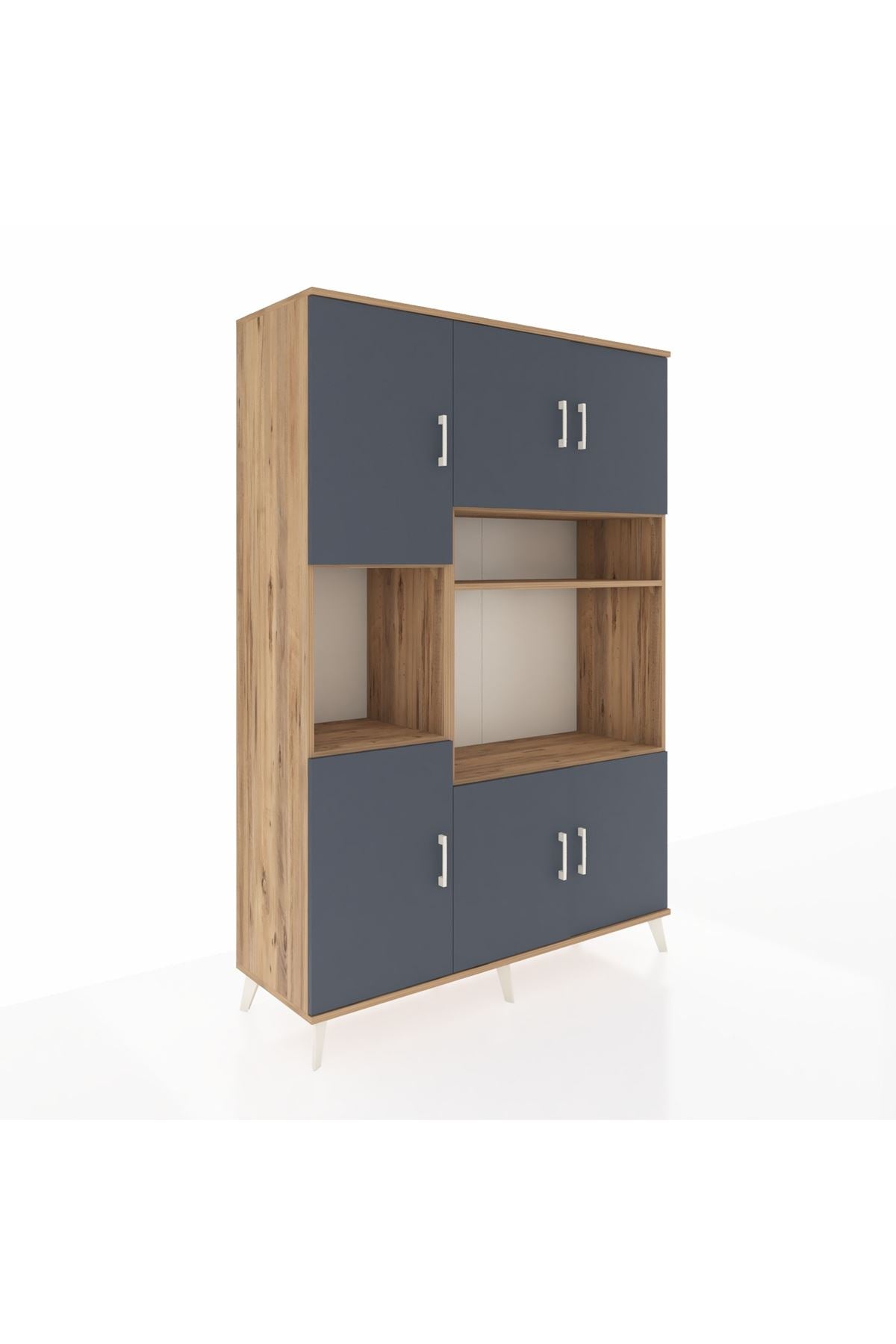 Hyperion Dolap 9 Raflı 6 Kapaklı 132x44x195 Çam-Antrasit/Çam