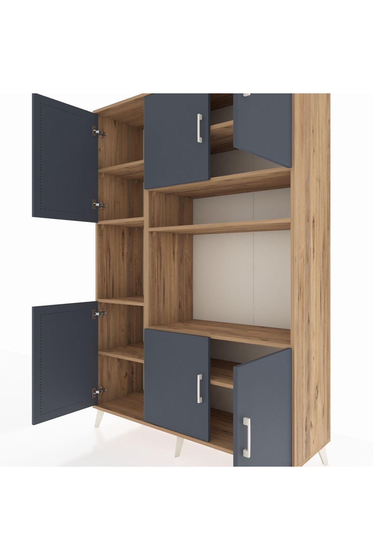 Hyperion Dolap 9 Raflı 6 Kapaklı 132x44x195 Çam-Antrasit/Çam