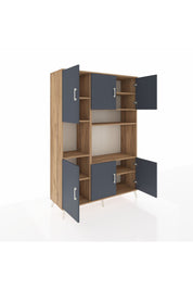 Hyperion Dolap 9 Raflı 6 Kapaklı 132x44x195 Çam-Antrasit/Çam