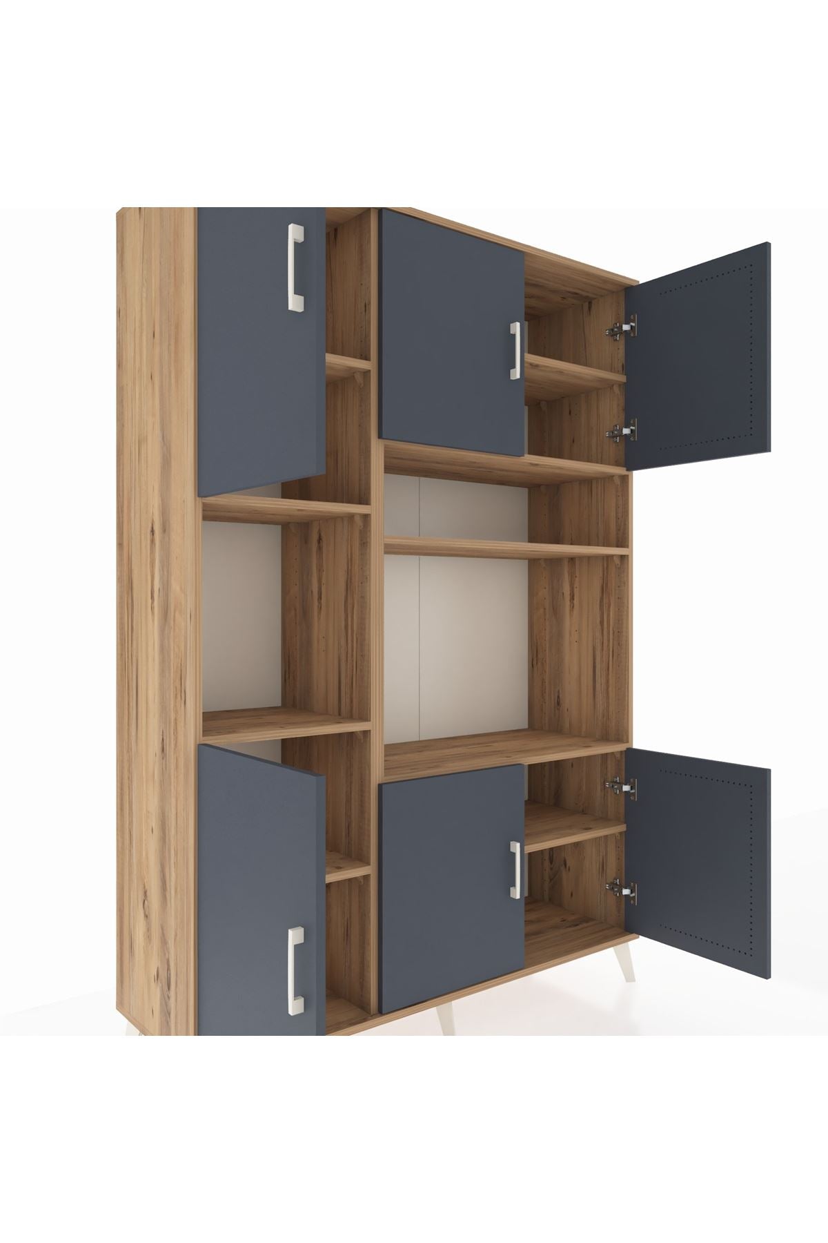 Hyperion Dolap 9 Raflı 6 Kapaklı 132x44x195 Çam-Antrasit/Çam