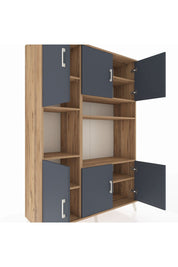 Hyperion Dolap 9 Raflı 6 Kapaklı 132x44x195 Çam-Antrasit/Çam