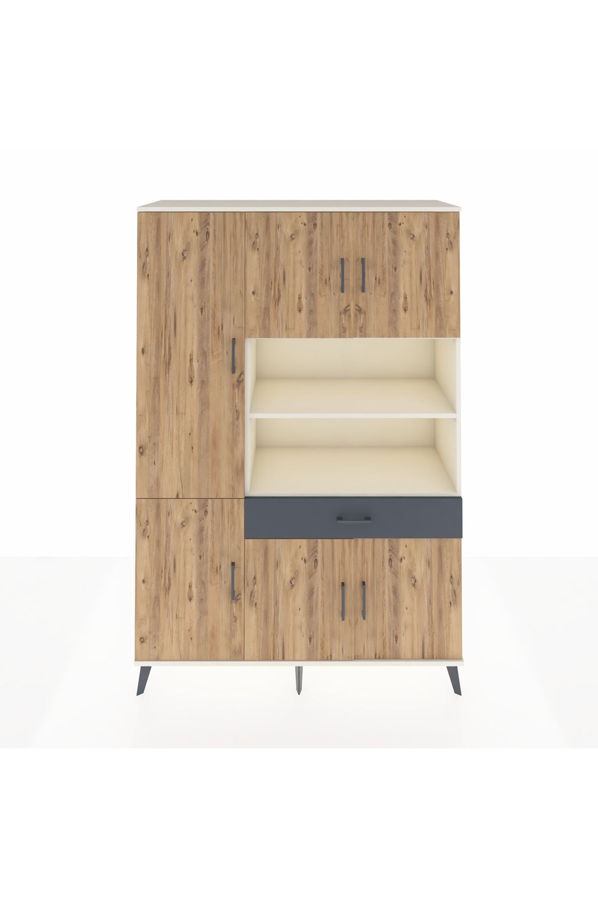 Hyperion Dolap 10 Raflı Tek Çekmeceli 6 Kapaklı 132x44x195 Aytaşı-Çam/Antrasit