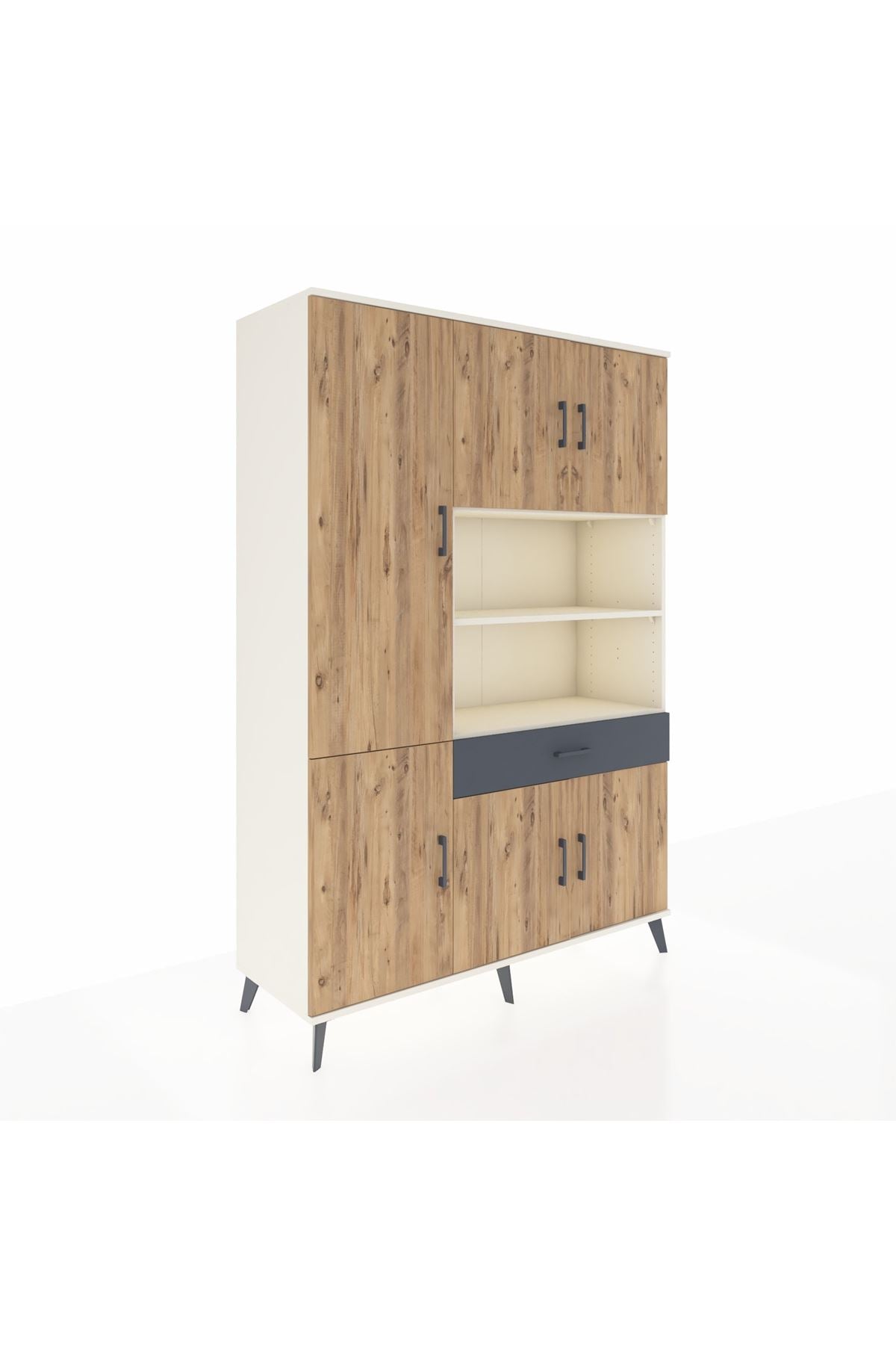 Hyperion Dolap 10 Raflı Tek Çekmeceli 6 Kapaklı 132x44x195 Aytaşı-Çam/Antrasit