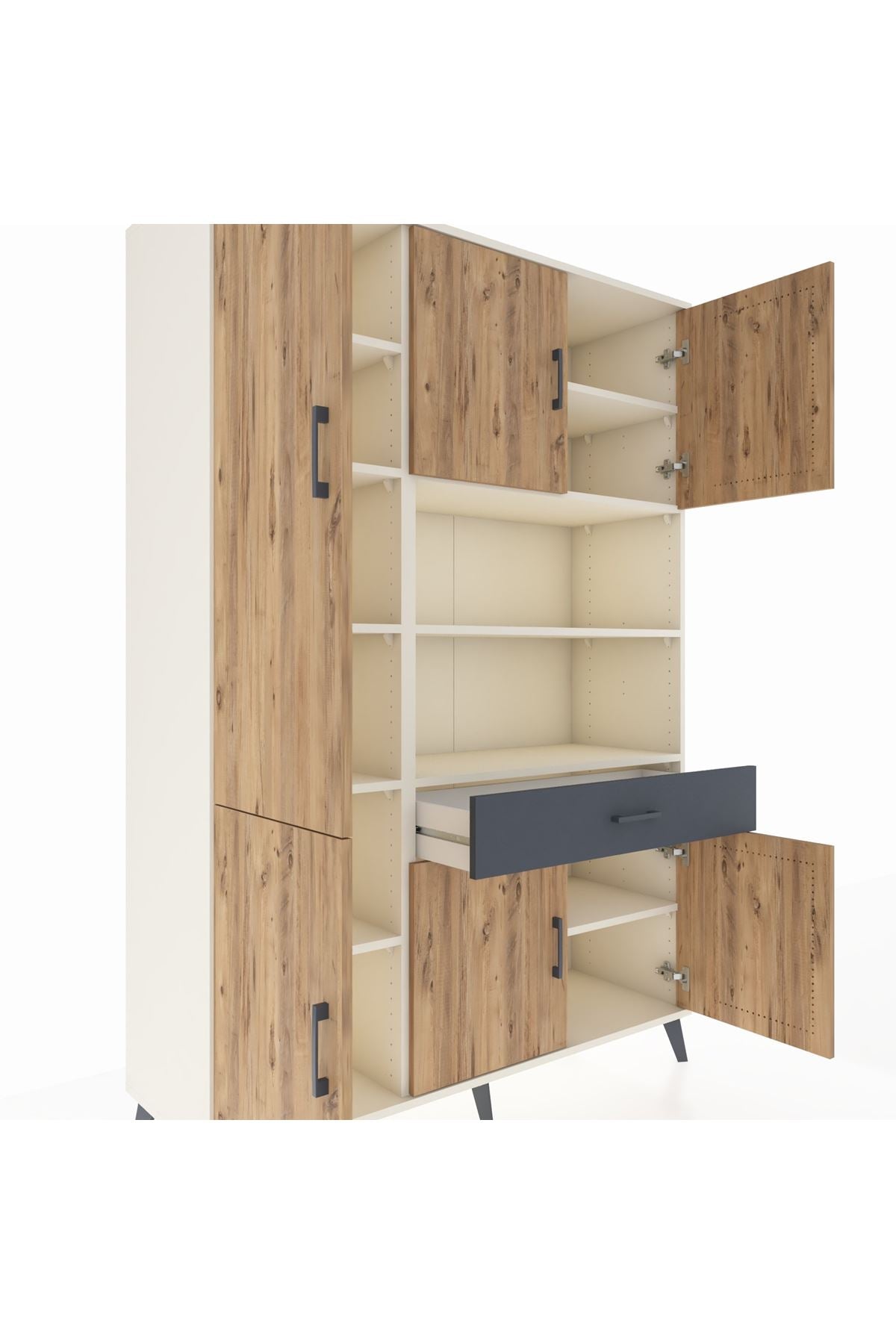 Hyperion Dolap 10 Raflı Tek Çekmeceli 6 Kapaklı 132x44x195 Aytaşı-Çam/Antrasit