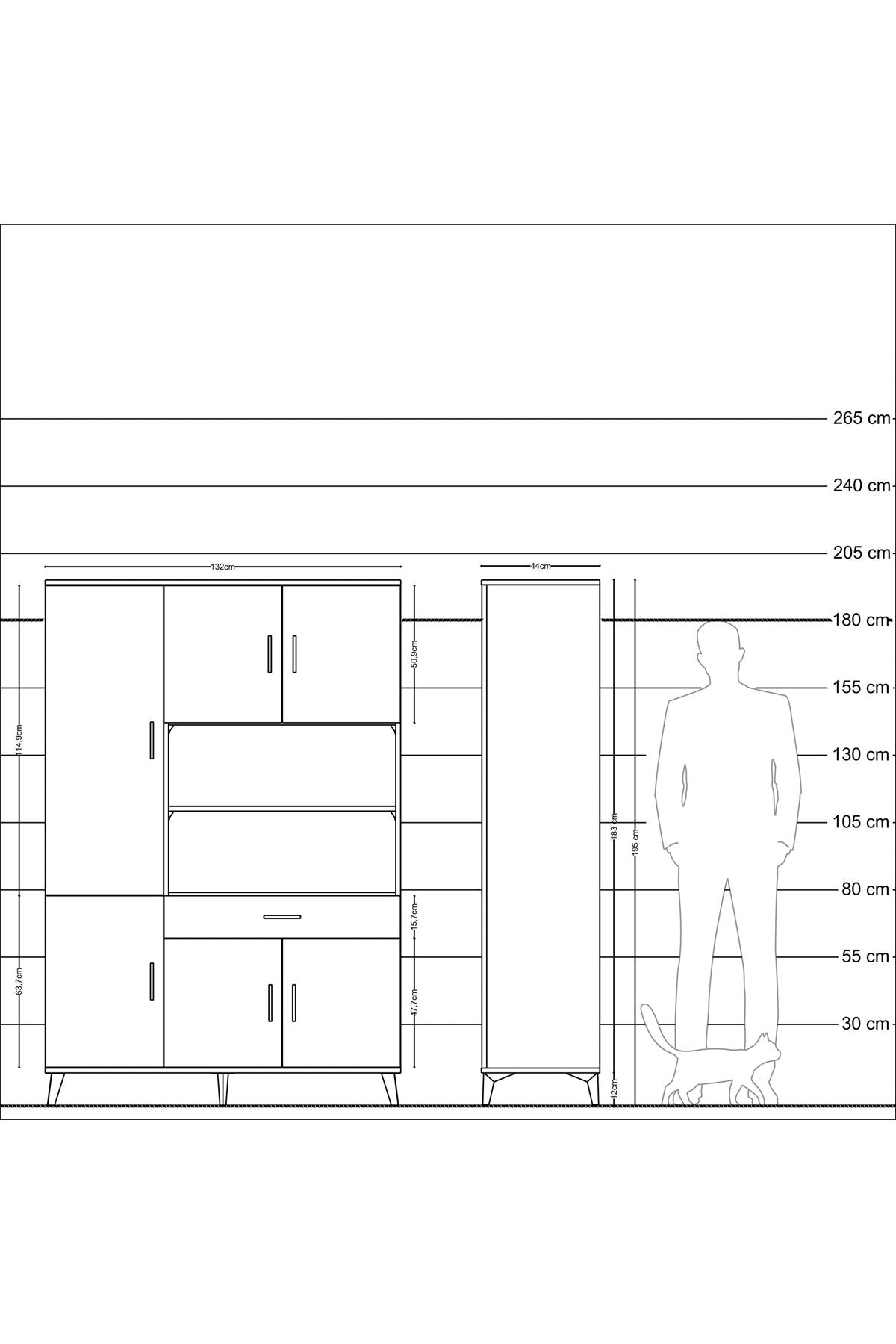 Hyperion Dolap 10 Raflı Tek Çekmeceli 6 Kapaklı 132x44x195 Aytaşı-Çam/Antrasit