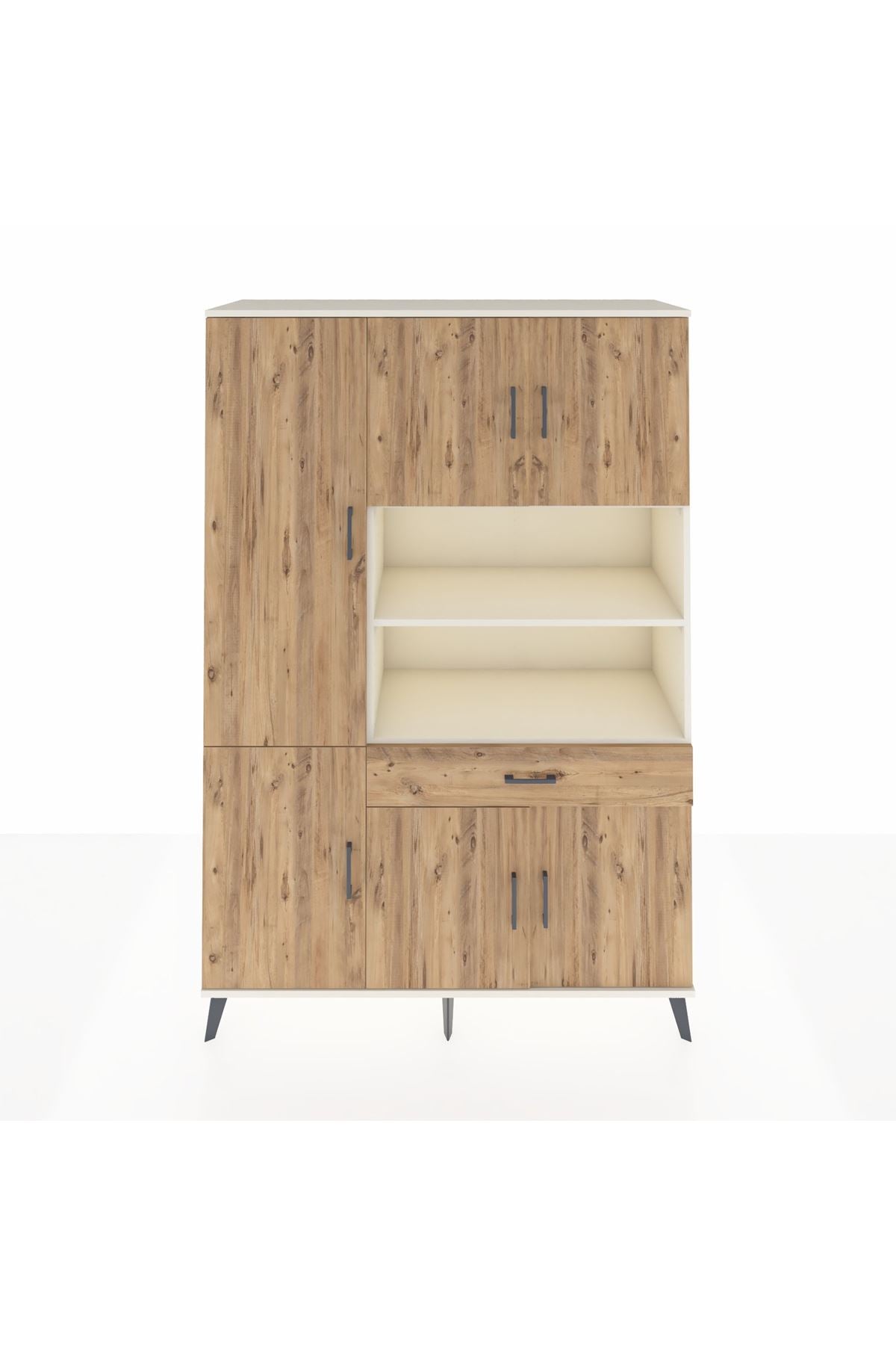 Hyperion Dolap 10 Raflı Tek Çekmeceli 6 Kapaklı 132x44x195 Aytaşı-Çam/Çam