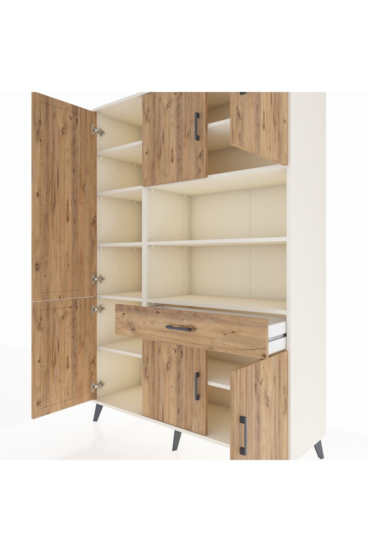 Hyperion Dolap 10 Raflı Tek Çekmeceli 6 Kapaklı 132x44x195 Aytaşı-Çam/Çam