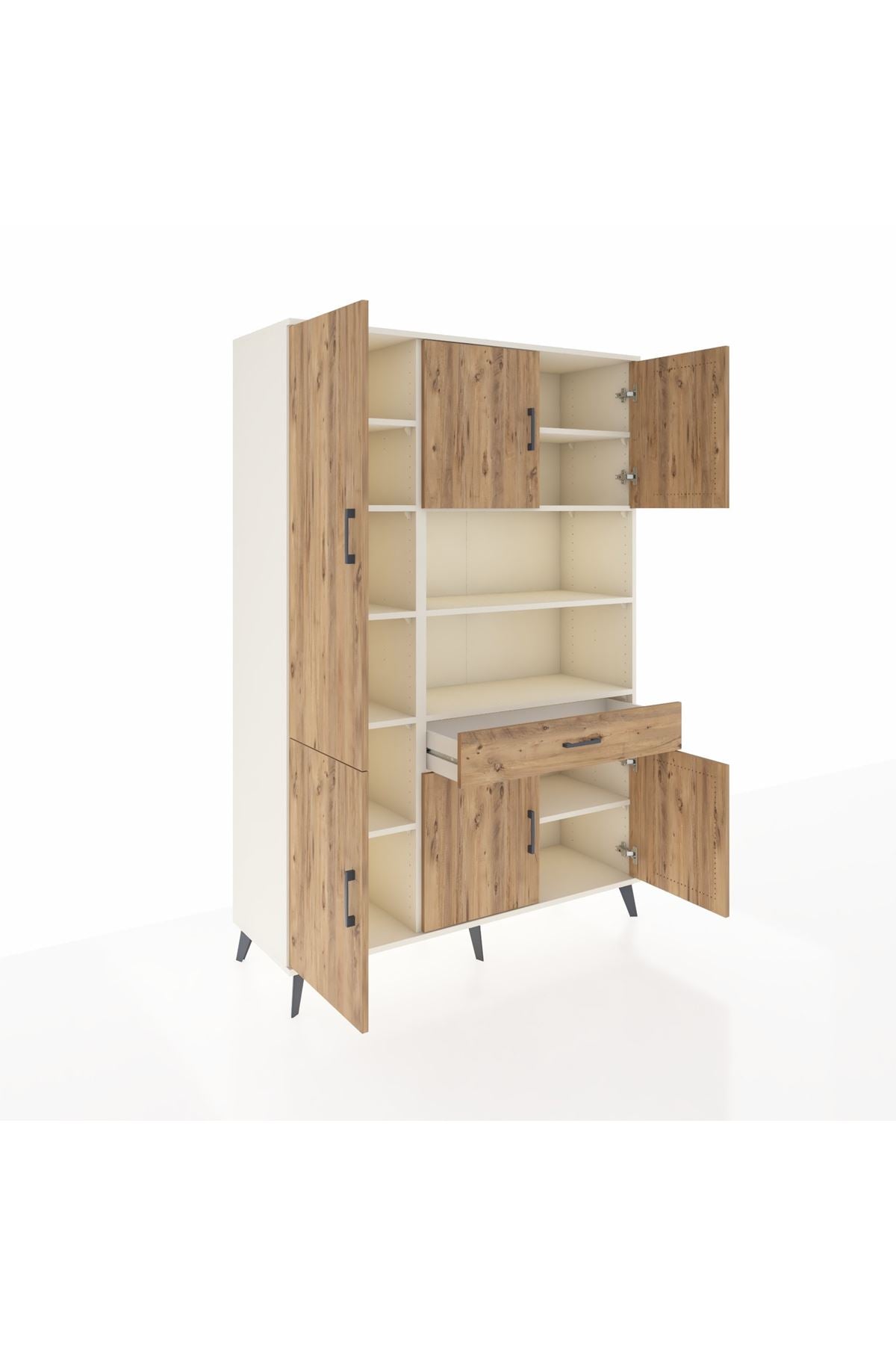 Hyperion Dolap 10 Raflı Tek Çekmeceli 6 Kapaklı 132x44x195 Aytaşı-Çam/Çam