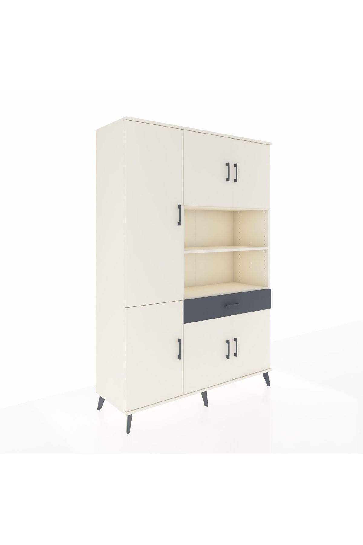 Hyperion Dolap 10 Raflı Tek Çekmeceli 6 Kapaklı 132x44x195 Aytaşı-Aytaşı/Antrasit