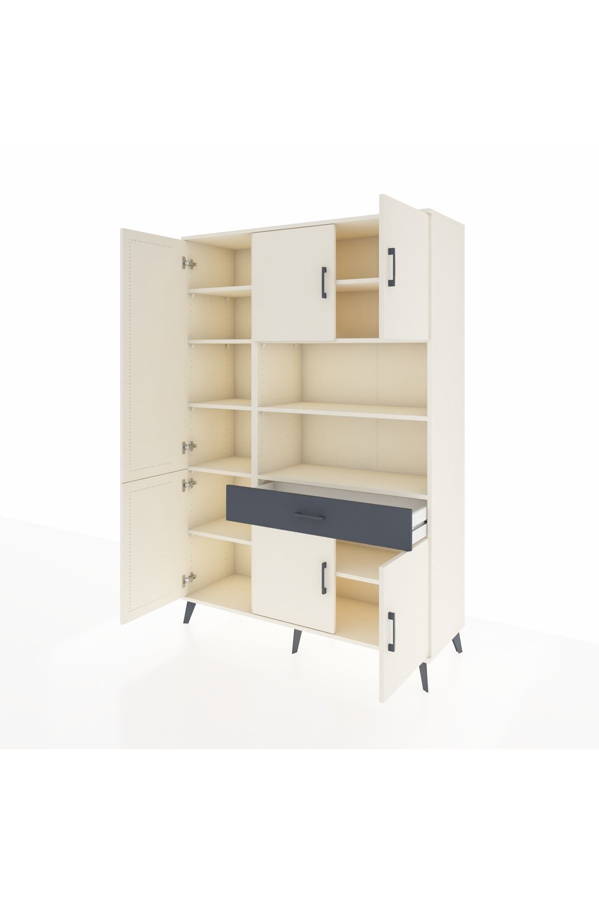 Hyperion Dolap 10 Raflı Tek Çekmeceli 6 Kapaklı 132x44x195 Aytaşı-Aytaşı/Antrasit