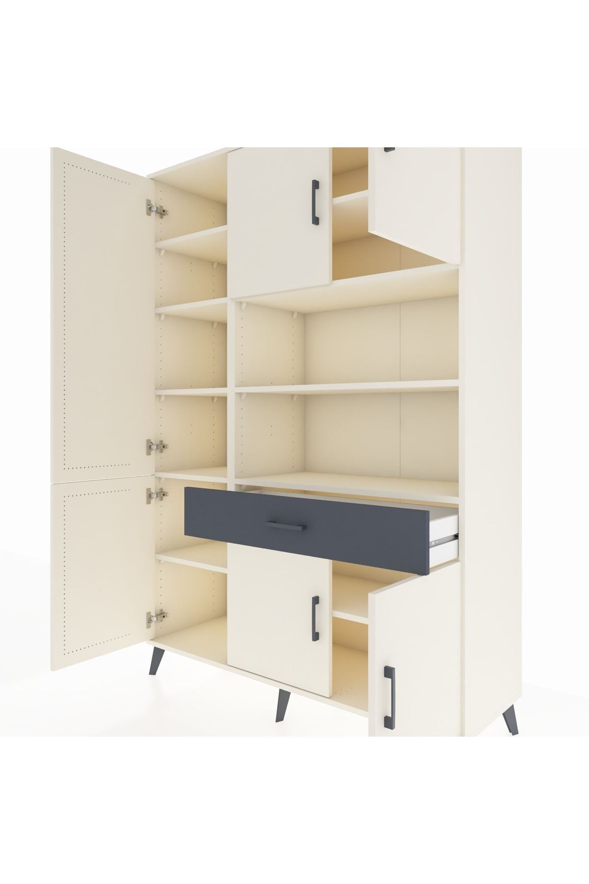 Hyperion Dolap 10 Raflı Tek Çekmeceli 6 Kapaklı 132x44x195 Aytaşı-Aytaşı/Antrasit