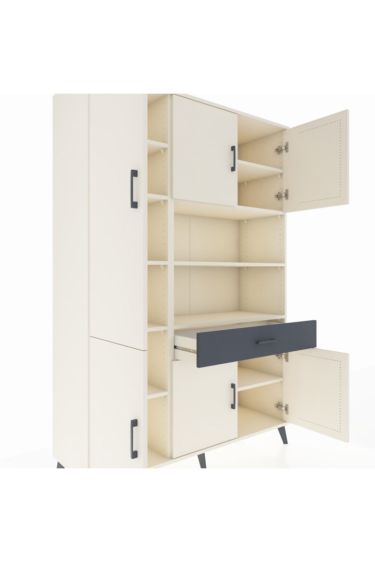 Hyperion Dolap 10 Raflı Tek Çekmeceli 6 Kapaklı 132x44x195 Aytaşı-Aytaşı/Antrasit