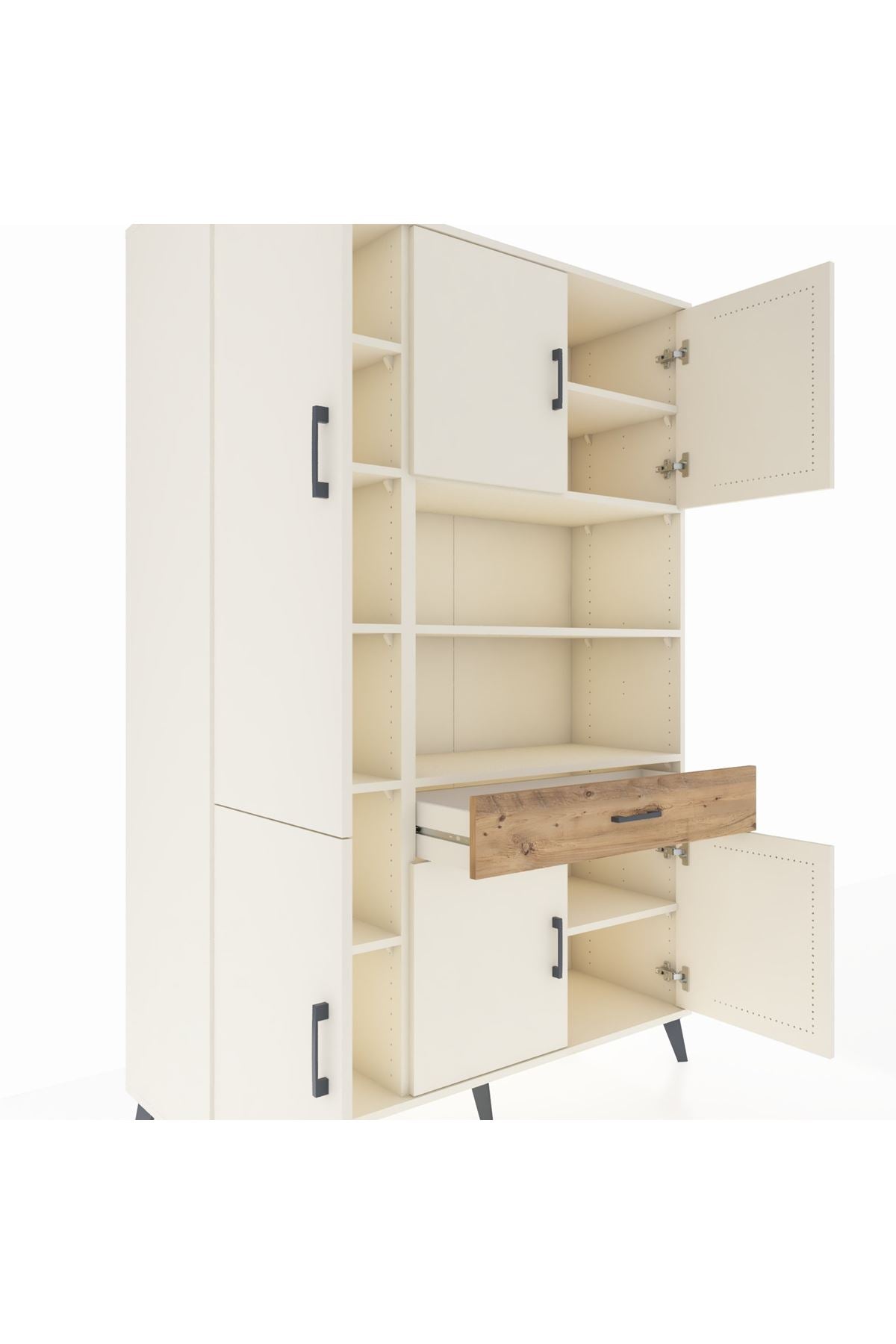 Hyperion Dolap 10 Raflı Tek Çekmeceli 6 Kapaklı 132x44x195 Aytaşı-Aytaşı/Çam