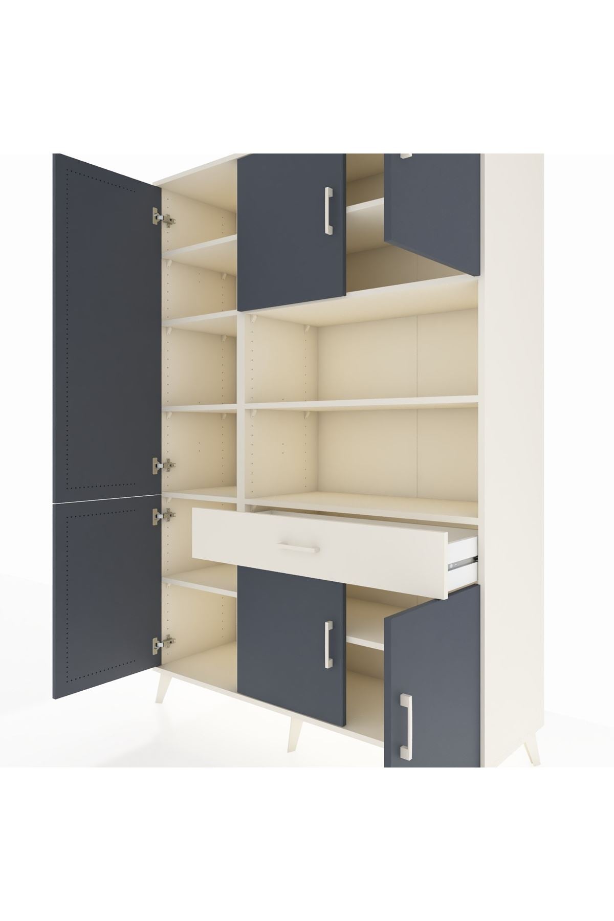 Hyperion Dolap 10 Raflı Tek Çekmeceli 6 Kapaklı 132x44x195 Aytaşı-Antrasit/Aytaşı