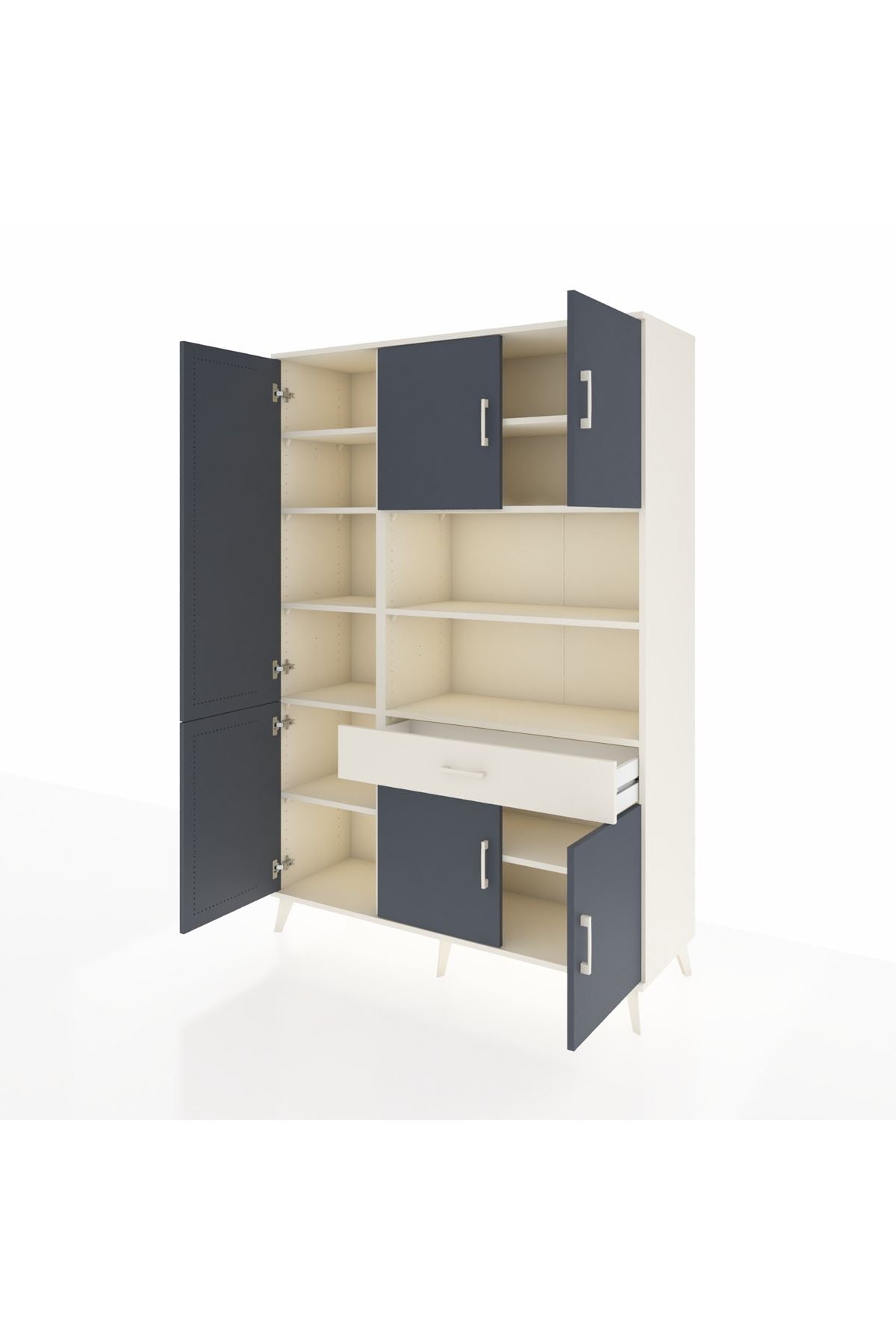 Hyperion Dolap 10 Raflı Tek Çekmeceli 6 Kapaklı 132x44x195 Aytaşı-Antrasit/Aytaşı