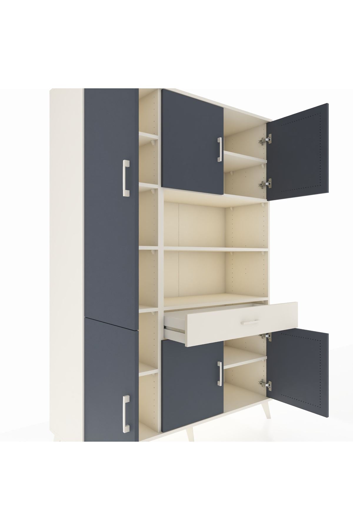 Hyperion Dolap 10 Raflı Tek Çekmeceli 6 Kapaklı 132x44x195 Aytaşı-Antrasit/Aytaşı