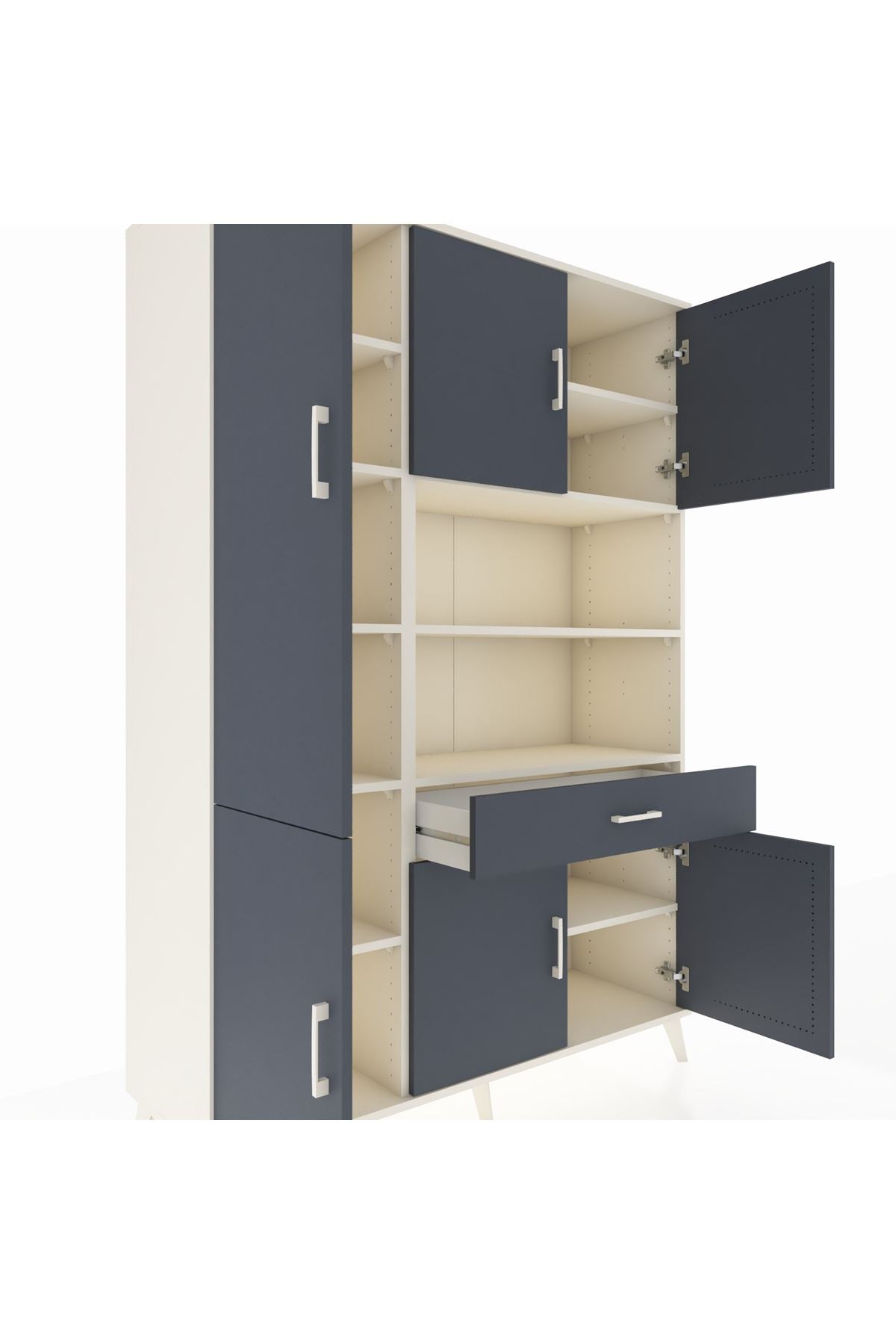 Hyperion Dolap 10 Raflı Tek Çekmeceli 6 Kapaklı 132x44x195 Aytaşı-Antrasit/Antrasit