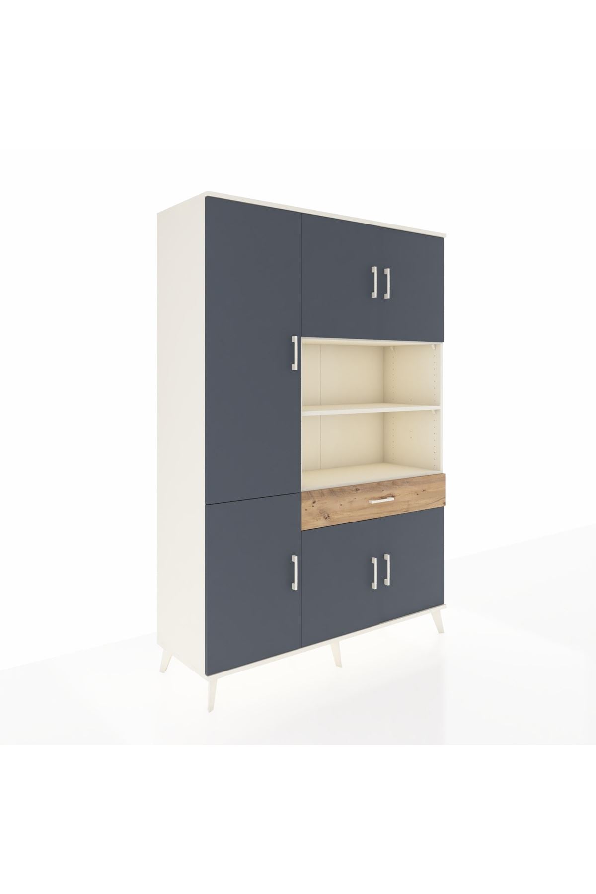 Hyperion Dolap 10 Raflı Tek Çekmeceli 6 Kapaklı 132x44x195 Aytaşı-Antrasit/Çam