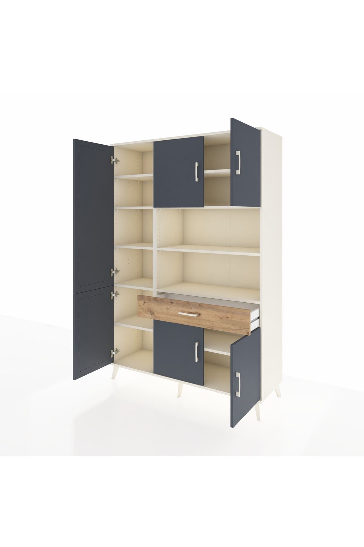 Hyperion Dolap 10 Raflı Tek Çekmeceli 6 Kapaklı 132x44x195 Aytaşı-Antrasit/Çam