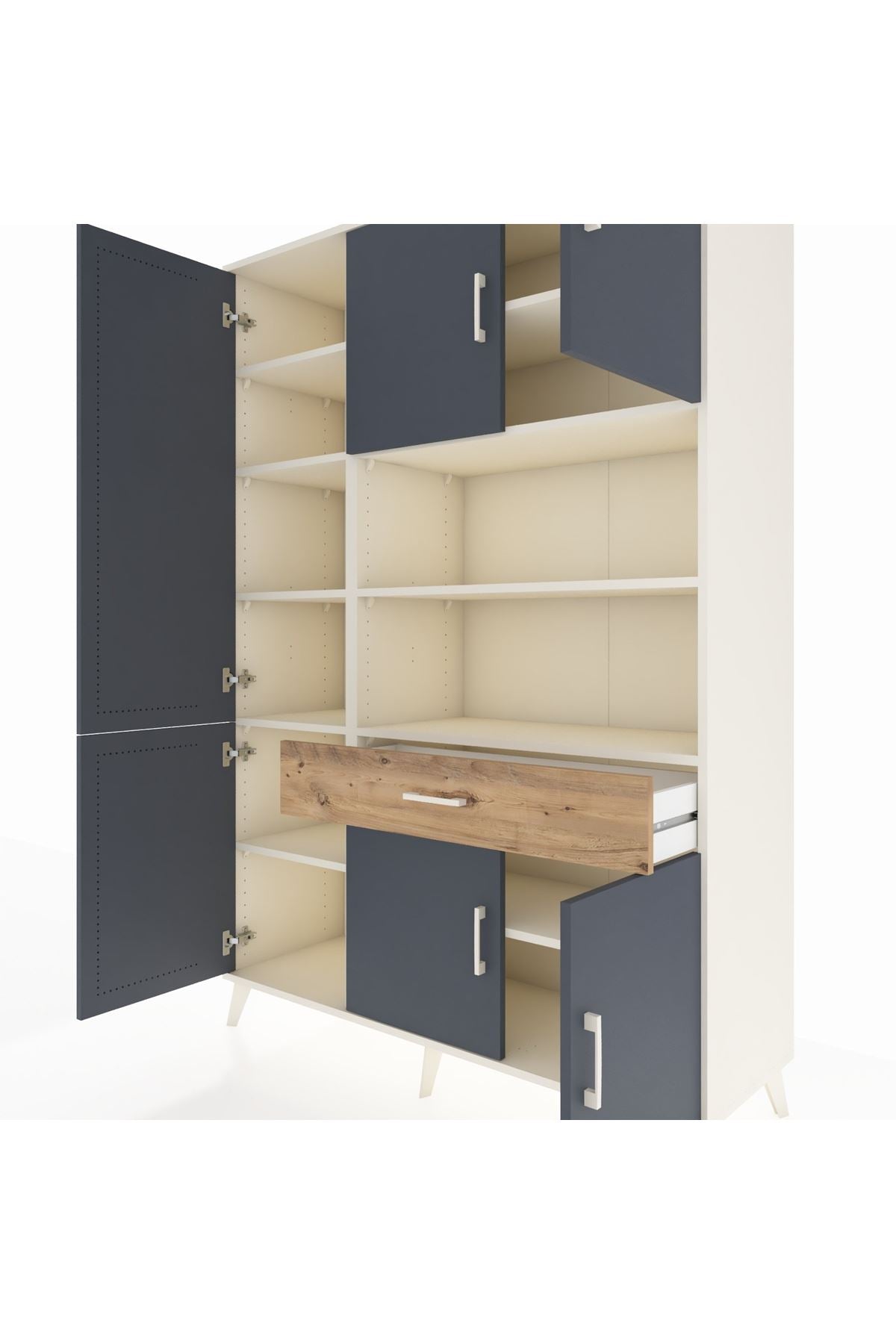 Hyperion Dolap 10 Raflı Tek Çekmeceli 6 Kapaklı 132x44x195 Aytaşı-Antrasit/Çam