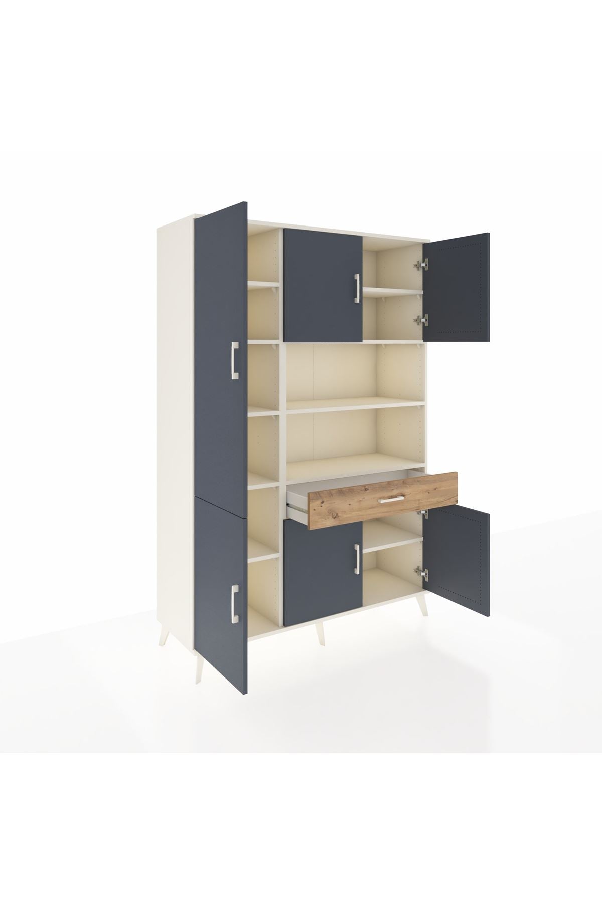 Hyperion Dolap 10 Raflı Tek Çekmeceli 6 Kapaklı 132x44x195 Aytaşı-Antrasit/Çam