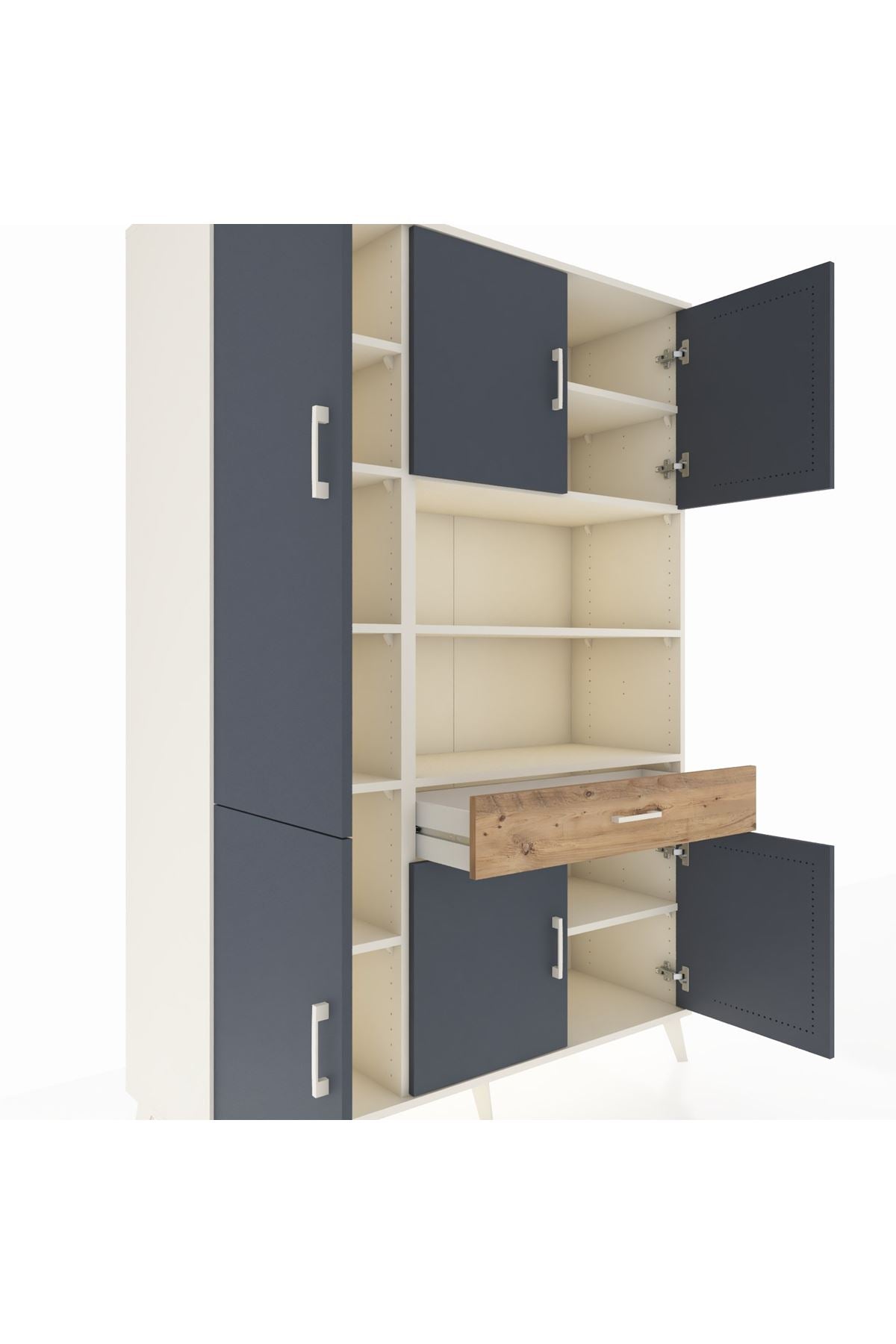 Hyperion Dolap 10 Raflı Tek Çekmeceli 6 Kapaklı 132x44x195 Aytaşı-Antrasit/Çam