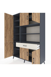 Hyperion Dolap 10 Raflı Tek Çekmeceli 6 Kapaklı 132x44x195 Antrasit-Çam/Aytaşı