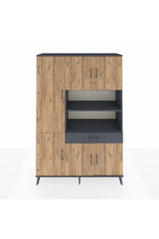 Hyperion Dolap 10 Raflı Tek Çekmeceli 6 Kapaklı 132x44x195 Antrasit-Çam/Antrasit